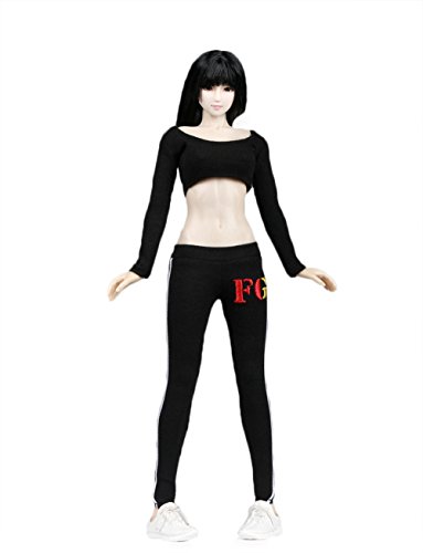 Vêtement 1/6 femme sport noir élastique pour mannequin Hot Toy grande poitrine