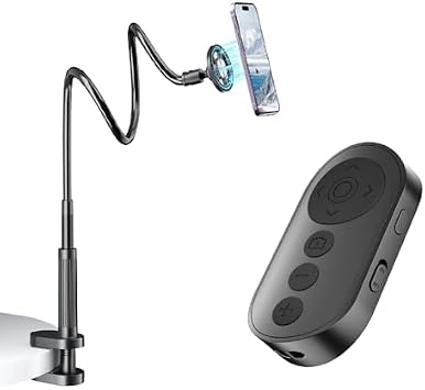 Gooseneck Phone Holder for Bed + Wireless Camera Remote Control