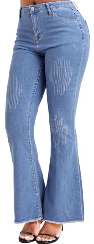 Women’ Casual Classic Bell Bottom Jeans Distressed Ripped High Waist Denim Flared Pants3