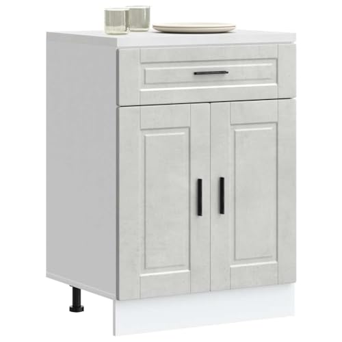 Teenpull Porto Base Cabinet, Concrete Grey Engineered Wood, 60x46x81.5 cm, Adjustable Feet Kitchen Pantry Unit for Appliances, Durable & Easy Clean Home Storage Solution