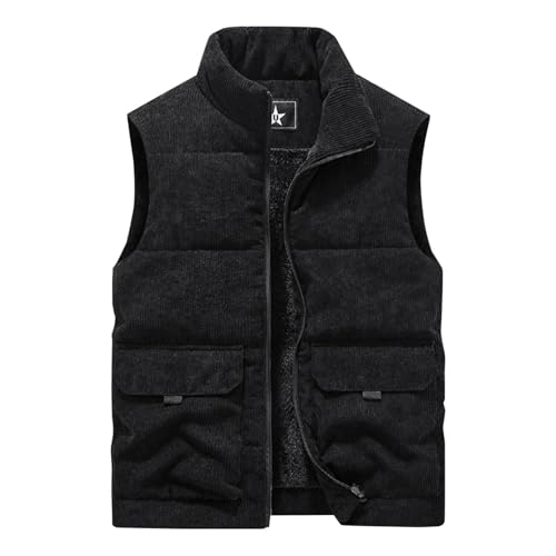 Men's Puffer Vest Sherpa Lined Winter Zip Fleece Vest Warm Casual Stand Collar Sweater Vest Sleeveless Winter Jackets
