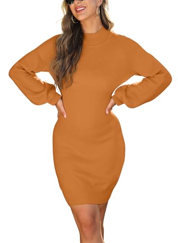 Image of GRECERELLE 2026 Womens Fall Winter Mock Neck Mini Pullover Sweater Dress | Long Sleeve Ribbed Knit Bodycon Fit for Parties Date Holidays Daily(XS-2XL)