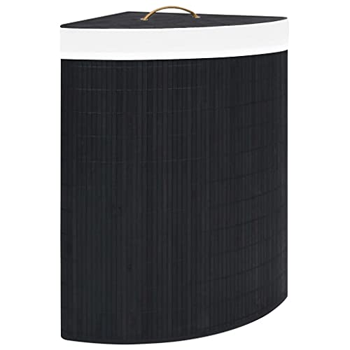 vidaXL Panier à Linge d'angle Corbeille à Linge Bac à Linge Rangement de Vêtements Salon Chambre à Coucher Salle de Bain Intérieur Bambou Noir 60 L
