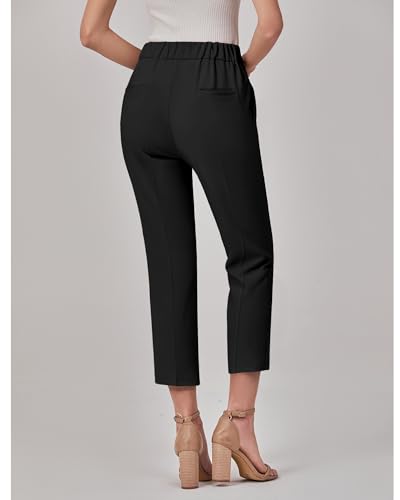 GRAPENT Capri Pants for Women High Waisted Pull On Dress Pants Slim Straight Leg Stretchy Waist Capris Trousers Pants2
