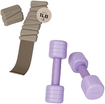 Purple Adjustable Dumbbell 5 lbs and Taupe Adjustable Ankle Weights 1 lb Bundle
