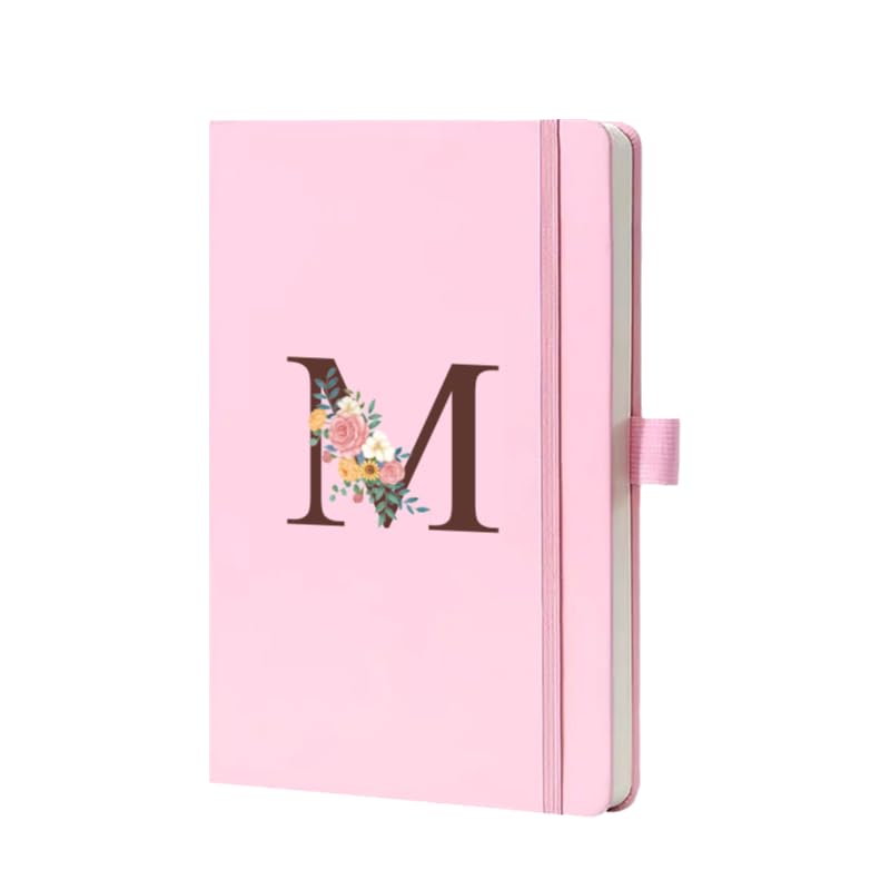 Personalized Letter M PU Leather Notebook Pink Custom Initial Diary With Strap Closure Writing Journal for Work Meeting Notes Travel Planning and Daily Recording