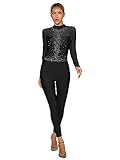 TSSOE Women Gymnastics Leotard Unitard Shiny Rhinestone Full Length Figure Ice Skating Jumpsuit Black Small