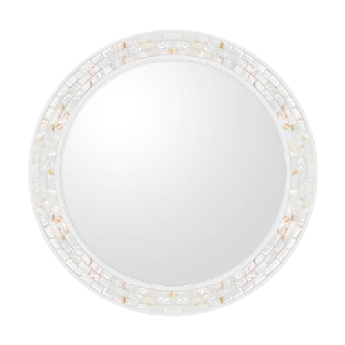 DUQIMO Mosaic Mirrors for Wall 36 Inch, Natural Mother of Pearl Inlay White Framed Round Mirror for Bathroom, Bedroom or Entryway - Image 6