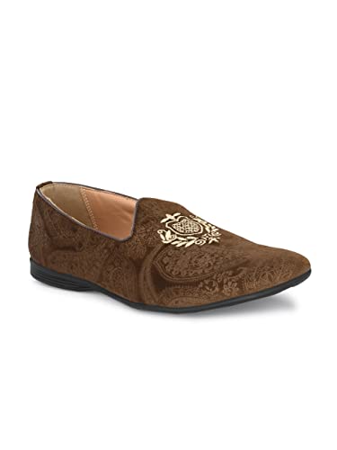 Image of San Frissco Men's Formal Loafers with Velvet Embroidered Design Trending Shoes /Moccasins Jutti for Festive, Wedding, Party Slip-On Loafers /Stylish Lightweight and Comfortable Mojaris