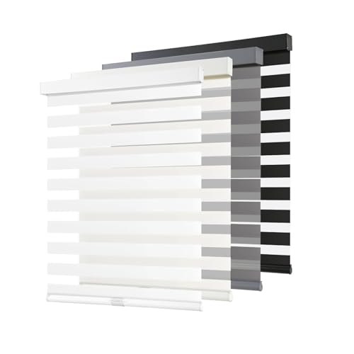 AOSKY Cordless Zebra Blinds for Windows Pull Down Roller Window Shades Dual Layer Light Filtering Privacy for Day and Night, Free-Stop Door Shades for Home Easy to Install (18" W X 72" H, White)