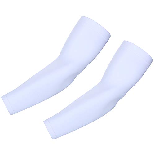 Arm Sleeves for Men Women, Sun Protection Cooling UPF 50 Compression Arm Sleeve Tattoo Cover Up Sleeves to Cover Arms for Elbow Basketball Running Cycling Golf Football Lymphedema Fitness (White)