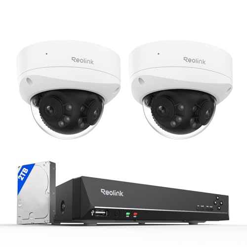 Paquete de 2 Duo 2V PoE y 1 NVR RLN8-410: Reolink Cámara PoE 4K Dual 180°, IK10, detección Inteligente, visión Nocturna a Color; Reolink PoE NVR 8 Canales Sistema de Cámara Vigilancia IP con 2TB HDD