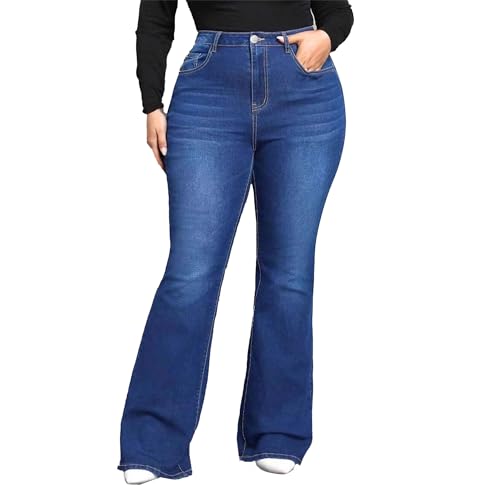 Plus Size Flared Jeans for Curvy Women High Waisted Stretchy Boot Cut Trendy Denim Jeans