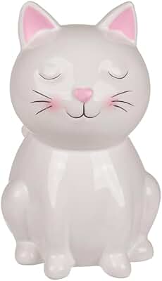 Hucha Gato Cerámica. Hucha Original con Tapa y Llave. (Blanco)