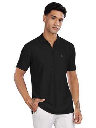 Image of BULLMER Trendy Solid Zipper Collar /Polo Neck Tshirt for Men