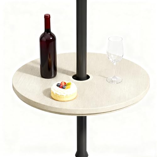 Sand White Outdoor Side Table with 1.6 Inch Umbrella Hole, Adjustable Height Patio End Table with Sturdy Base, Portable Table Tray for Porch, Garden, Poolside, 2Pcs