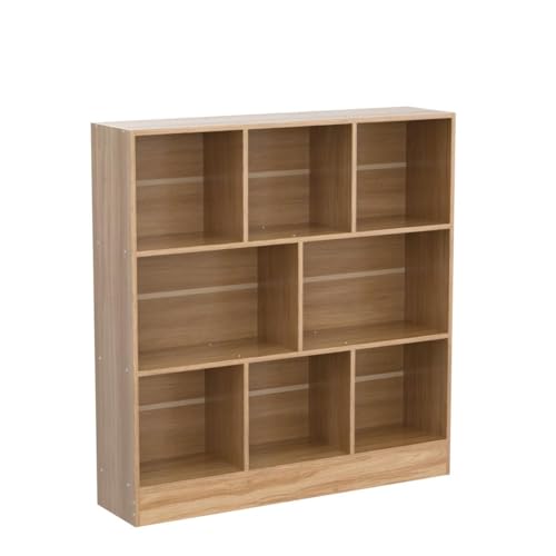 LEYAOYAO 8 Cube Bookshelf with Base,3 Tier Mid-Century Modern Natural Bookcase,Standing Wide Bookshelves Storage Organizer Shelf,Rustic Wood Display Cabinet Book Shelves for Bedroom,Living Room,Office