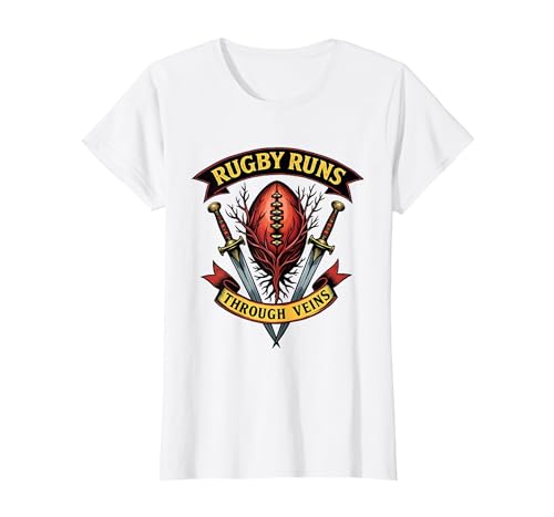 Rugby Runs Through Veins T-Shirt Men Women White Medium
