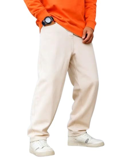 comfits Loose Fit Denim Baggy Plain Jeans, Beige-picture-33