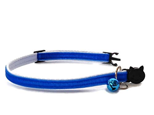 Velvet Cat Collars with Bell, Blue Velvet, Kitten Collar (10cm - 18cm) - Image 2