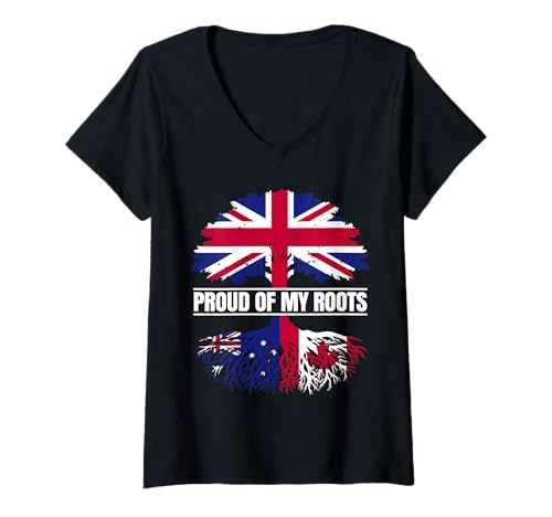 Womens Australia Canada Heritage Proud Roots Australian Canadian V-Neck T-Shirt