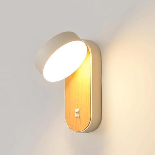 Lámpara de lectura LED de pared for cabecera, luces de cabecera ajustables con interruptor, aplique de pared con pantalla redonda blanca simple compatible con lectura,para varias habitaciones