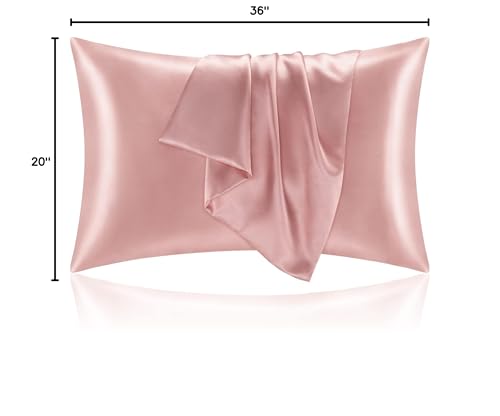 Image of BEDELITE Zipper Satin Pillowcases, King Size 20 inchx36 inch, Rose Pink, Set of 2