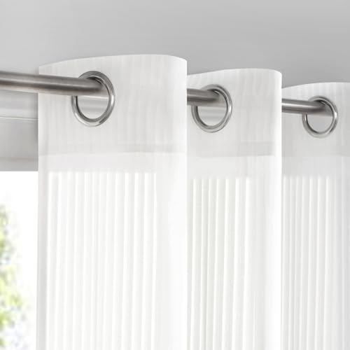 Image of White Sheer Curtains for Windows 72 inch Length, Grommet Top Semi Sheer Vertical Drapes Privacy with Light Filter for Bedroom /Living Room /Sliding Door,52W x 72L (2 Panels)