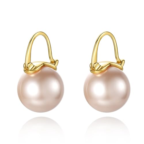 Sreadx Pendientes de perlas rosadas de plata de ley con perlas rosas, joyería para mamá y abuela, aretes de perlas para cumpleaños, Normal, Plata de ley, Sin piedra preciosa