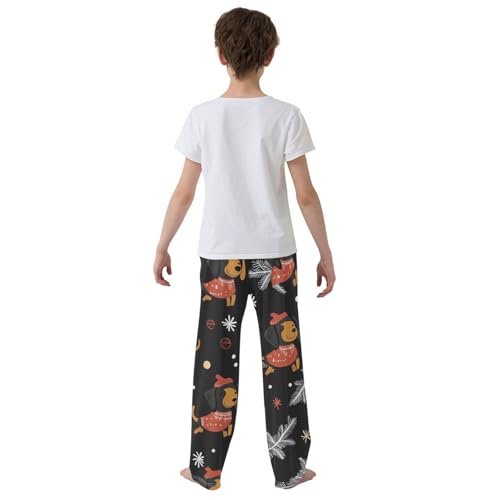 Dachshund and Snowflake Boys Long Pants Soft Trousers Elastic Waist Kids Lounge Bottoms with Pockets S-XL3
