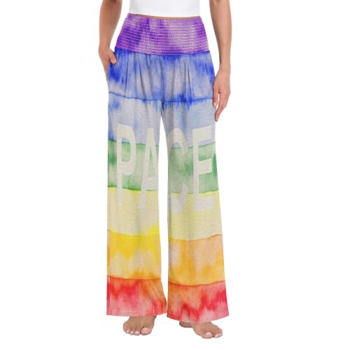 Pantalon palazzo femme fluide contre les irritations avec motif drapeau du rythme unique