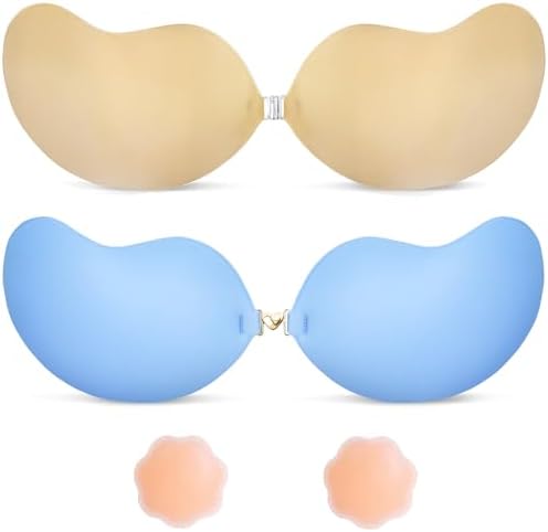 Invisible Sticky Bra Strapless Adhesive Bras Silicone Stick on Push Up Seamless Reusable Backless Bra for Women 2pack