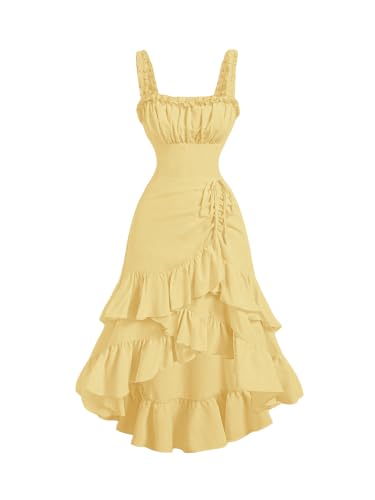 SOLY HUX Women's Layered Ruffle Hem Ruched Asymmetrical Long Dress