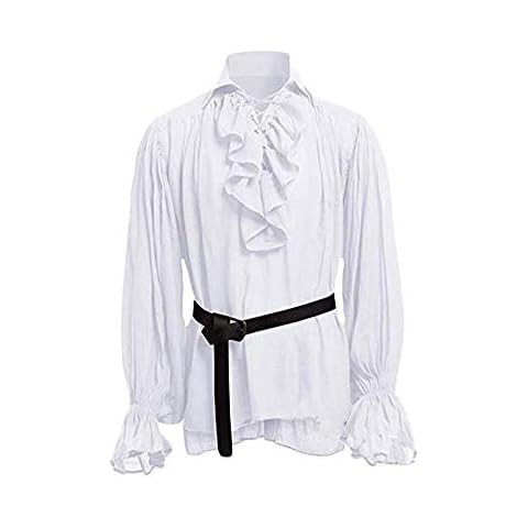 Camisa Manga Larga Hombre Steampunk Camiseta Top Gótico Sin Cinturón Blanco Cover