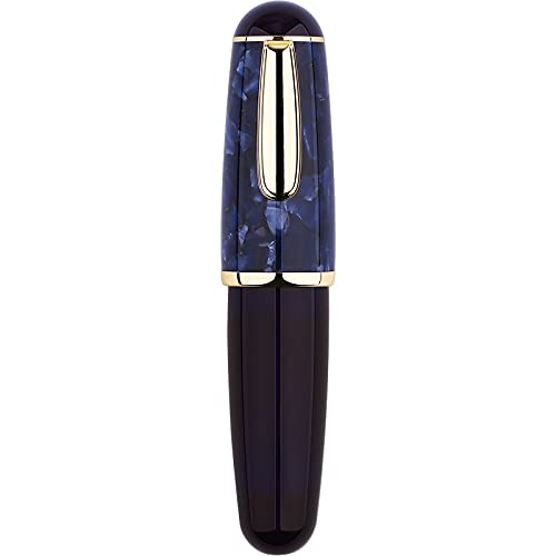 Lanxivi Majohn Q1 Fountain Pen Fine Point Purple Blue Acrylic, Little Fat Man Eyedropper Filling Pocket Pen Large Capacity
