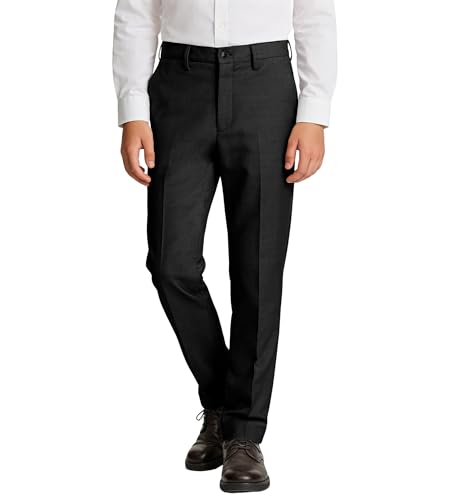 Image of Boy Black Dress Pants Suit Pants for Boys Slim Fit Flat Front Trousers