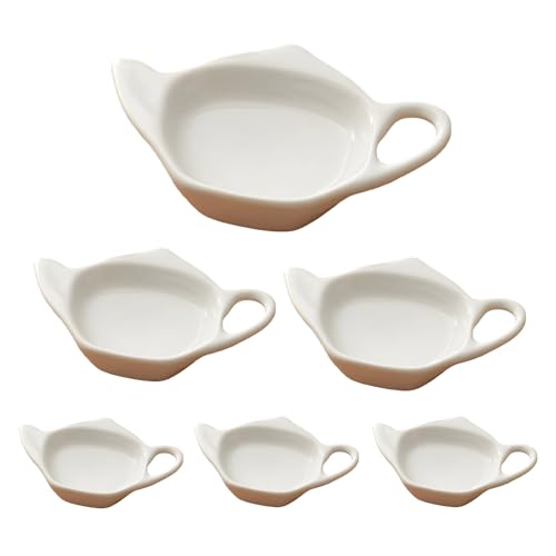 Catálogo de Reposa bolsas de té de esta semana. 41 WKao - Juego de 6 piezas de reposo para bolsas de té de cerámica, forma de tetera, diseño floral, cerámica blanca, 11.8 x 7.4 cm, ideal para cocina, bar de café y regalos