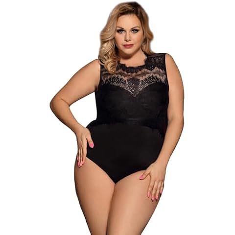 sunshinelady Women's Lace Bodysuit with Snap Closure Cover