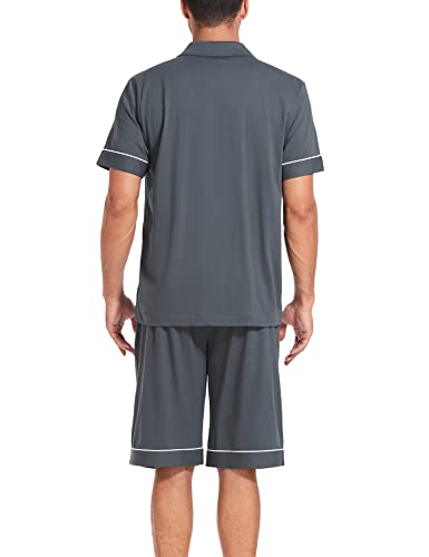 COLORFULLEAF Men's 100% Cotton Short Sleeve Pajama Sets Button Down Notched Collar Sleepwear Soft Lounge Pjs with Pockets4