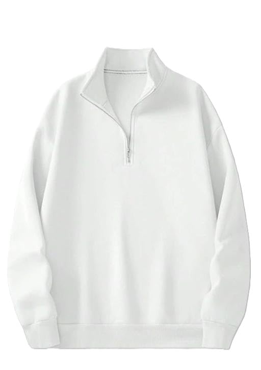 Mens Half Zip High Neck Fleece Sweatshirt Full Sleeve Casual Winter Pullover Street Everyday Comfort Top White XL-picture-22
