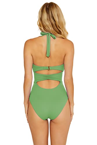 Buckle Up - Women's One Piece Bandeau Swimsuit with Cut Out Neckline and Removable Cups, Bathing Suits for Women2