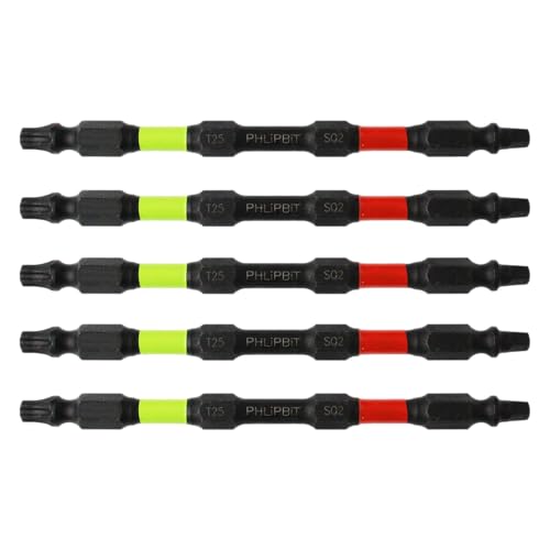 ORBiT - T25+SQ2, Modified Geometry, 4 INCH, 5pk. 1/4" Hex IMPACT Flip Bit, Double End+Double Duty+Double Life (Lime/Red Drives #25 Torx/Star + 8/10 SQ) Fits "ULT" MULTi S/Driver