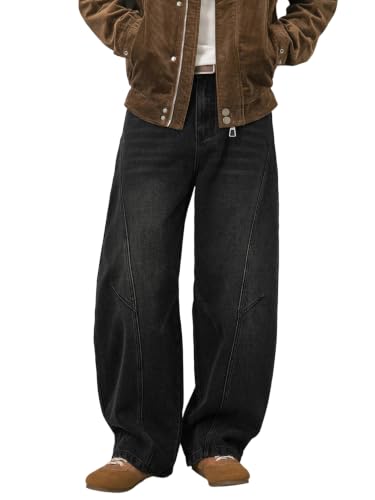 Areant Mens Baggy Hip Hop Jeans Wide Leg Loose Fit Vintage Jeans Relaxed Fit Skater Denim Pants with Elastic Waist Black Medium