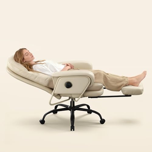 FLEXISPOT HC4 2-in-1 Chaise Lounge Chair Indoor, PU Leather, Beige White