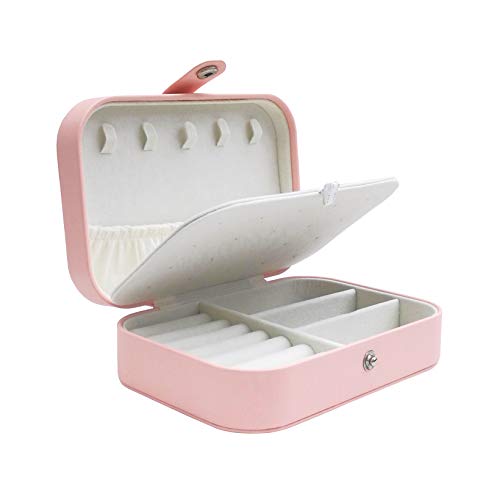 Jewelry Box for Travel by T-BORG - Small Cute Ring Necklace Earring Storage Organizer for Women Girls - 2 Layer Cross Pattern PU Leather Jewel Holder Gift Case Makeup Accessories Bag