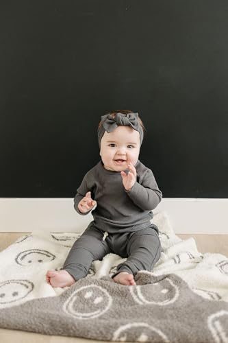 Image of Mebie Baby Charcoal Smiley Plush Lovey Blanket 15x20 - Soft, Lightweight, Breathable | Available in Two Sizes