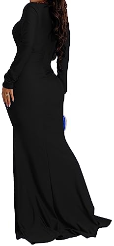 Image of Women's Elegant Formal Mermaid Maxi Dress Off Shoulder Long Sleeve Wedding Split Evening Gown Prom Cocktail Party Dresses