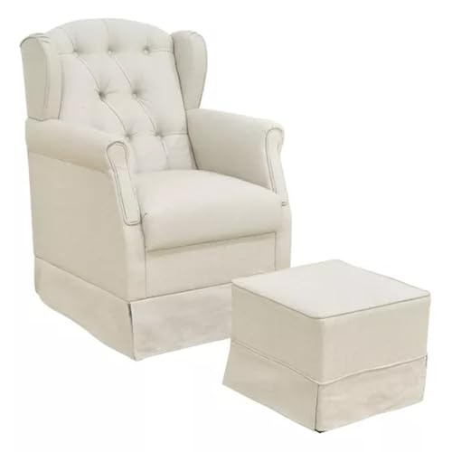 Poltrona de Amamentação com Balanço e Puff Lívia Linho Bege - Phoenix