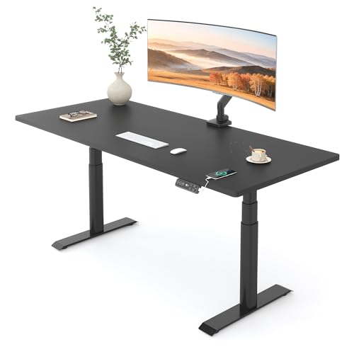 Image of FLEXISPOT E6 Pro Dual Motor Electric Standing Desk, Organic Modern Oval Leg Design, 3-Stage Height Adjustable Sit Stand Desk with Heavy Duty 330lbs, 48 inch x 30 inch Black Desktop, Black Frame