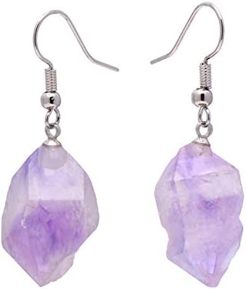 Natural Rough Crystal Stone Amethyst Dangle Drop Earrings